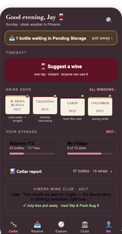 Corkboard member app — cellar home screen